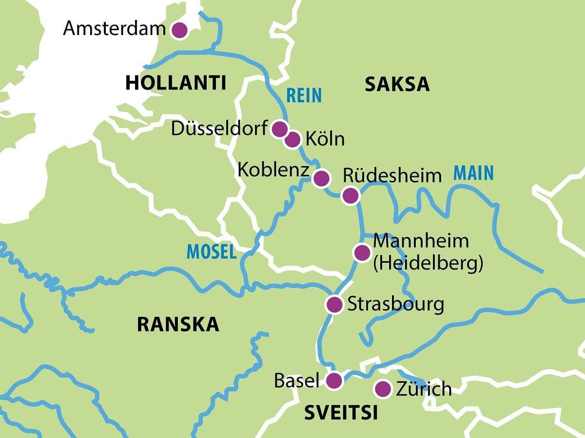 Reinin risteily Sveitsistä Hollantiin RIV81 kartta