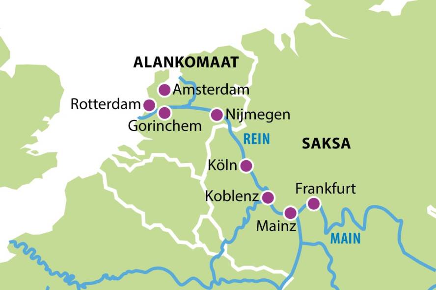 Jokiristeily Main Rein Frankfurtista Amsterdamiin kartta