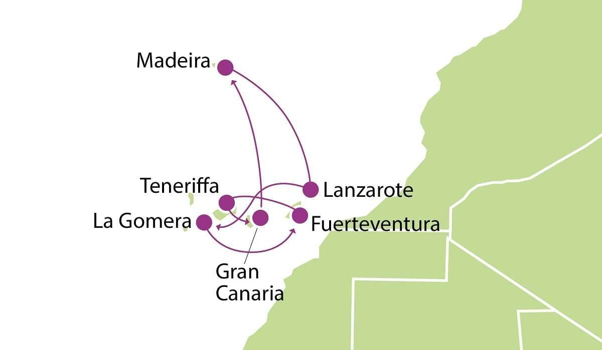Kanariansaarten jouluristeily THCAN23 kartta