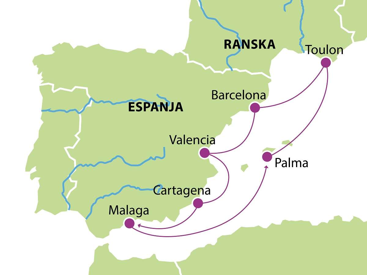 Malaga ja Läntisen Välimeren risteily THMED57 kartta