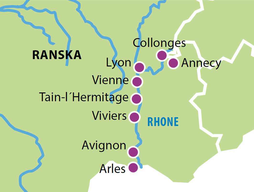 Rhonejoen risteily 2020 RHO13 kartta