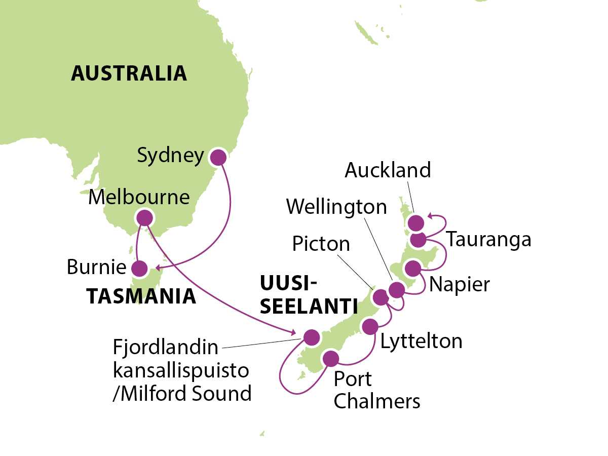 Australian ja Uuden Seelannin risteily kartta HOAU1