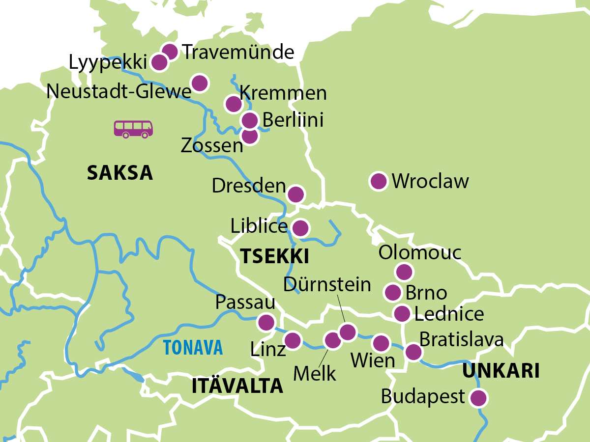 Historian ja kulttuurin Tonava laivalla ja bussilla TON101A kartta Historian ja kulttuurin Tonava laivalla ja bussilla TON101A kartta