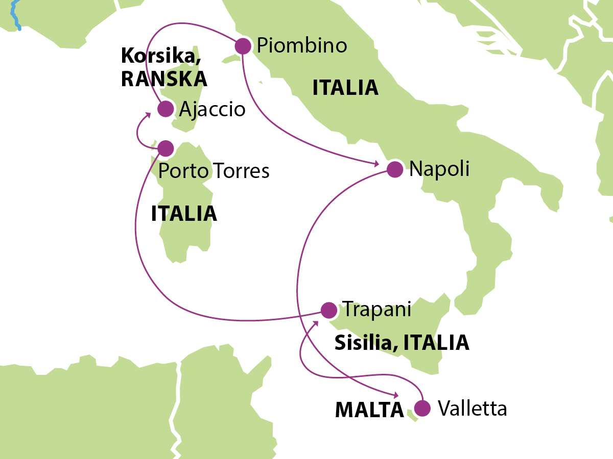 Länsi Välimeren risteily THMED61 kartta