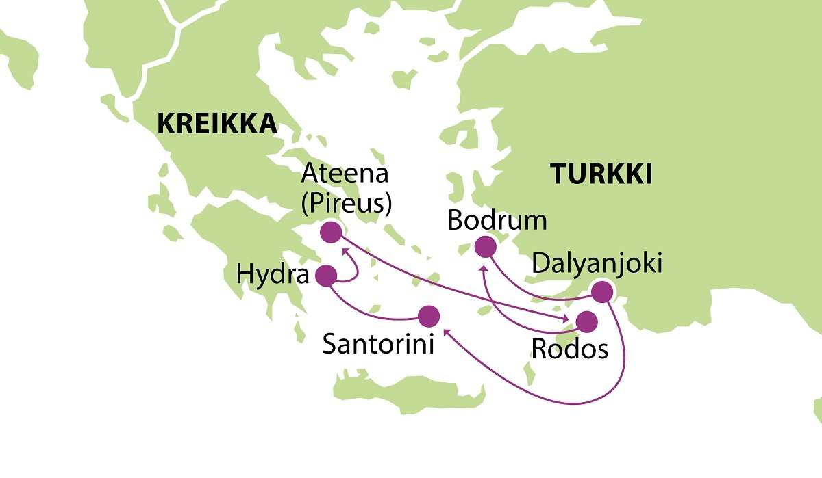 Purjelaivaristeily Kreikan saaristossa STMED8 kartta