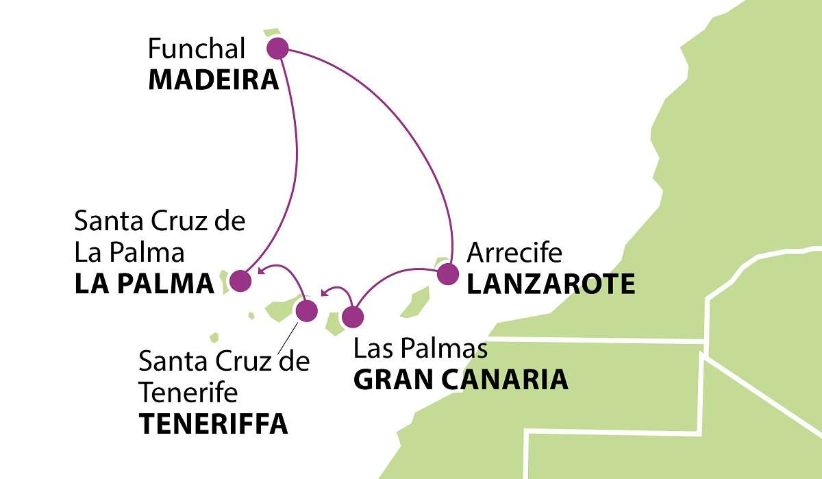 Kanariansaarten risteily ja Madeira 2021 kartta