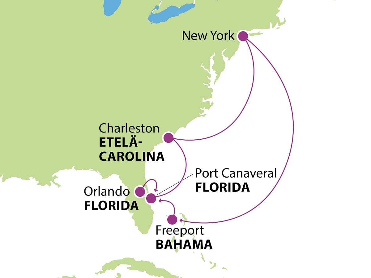 New York Florida ja Bahama 2023 kartta