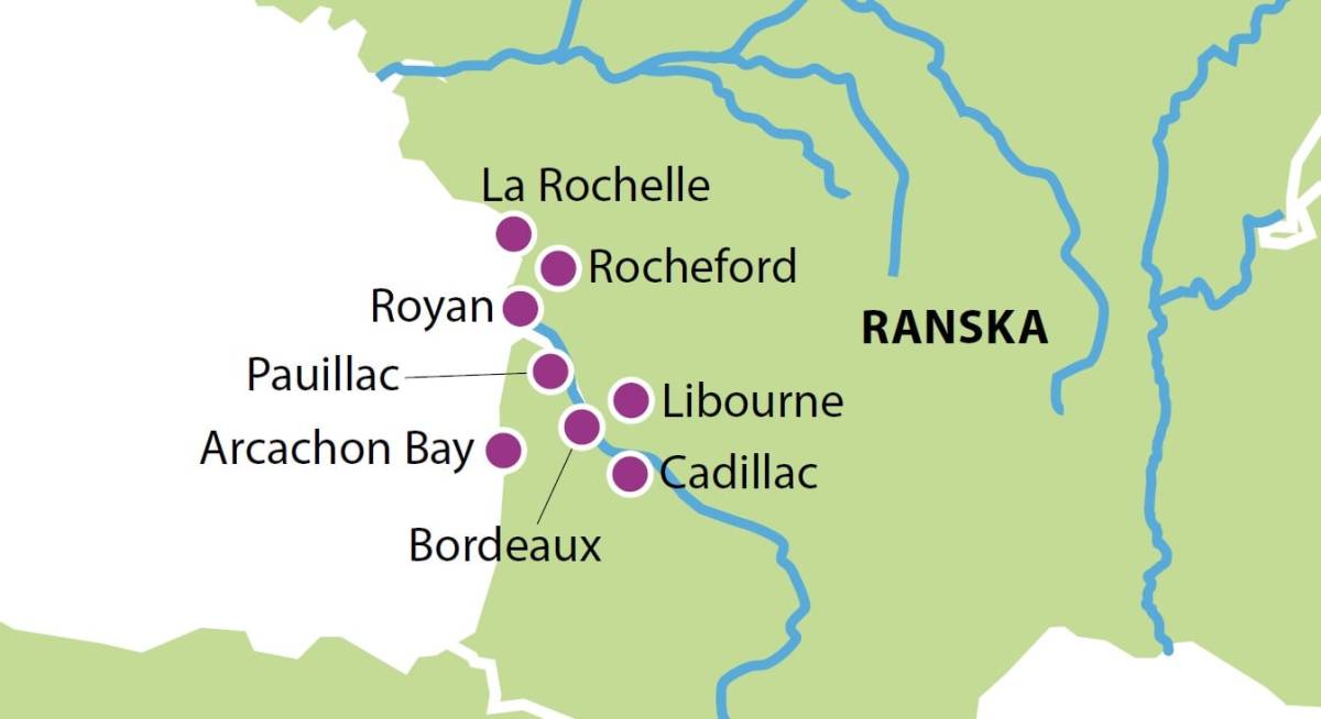 Bordeauxin risteily 18.10.2023 kartta