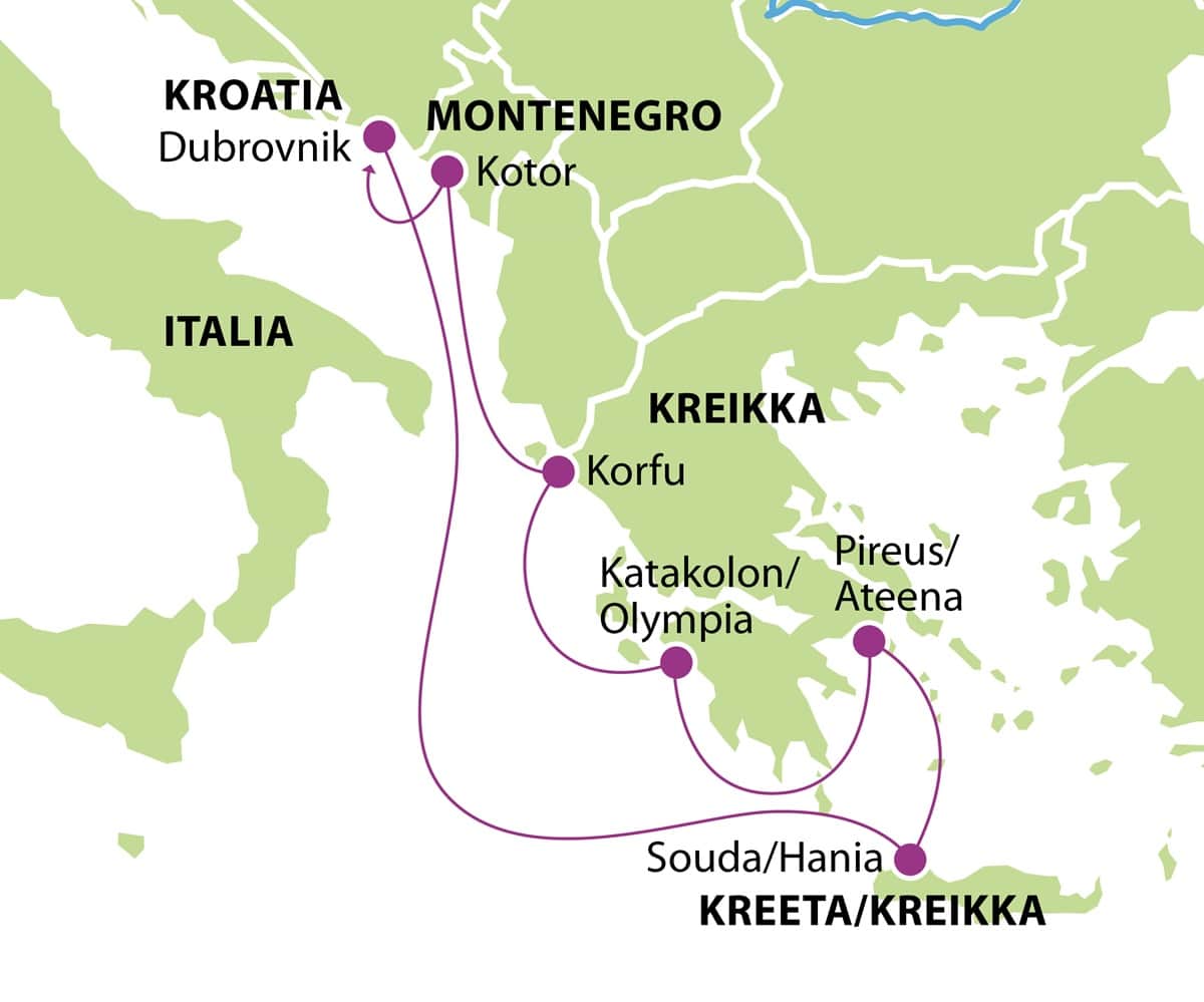 Valimeren risteily Mystinen Kreikka 2024 kartta