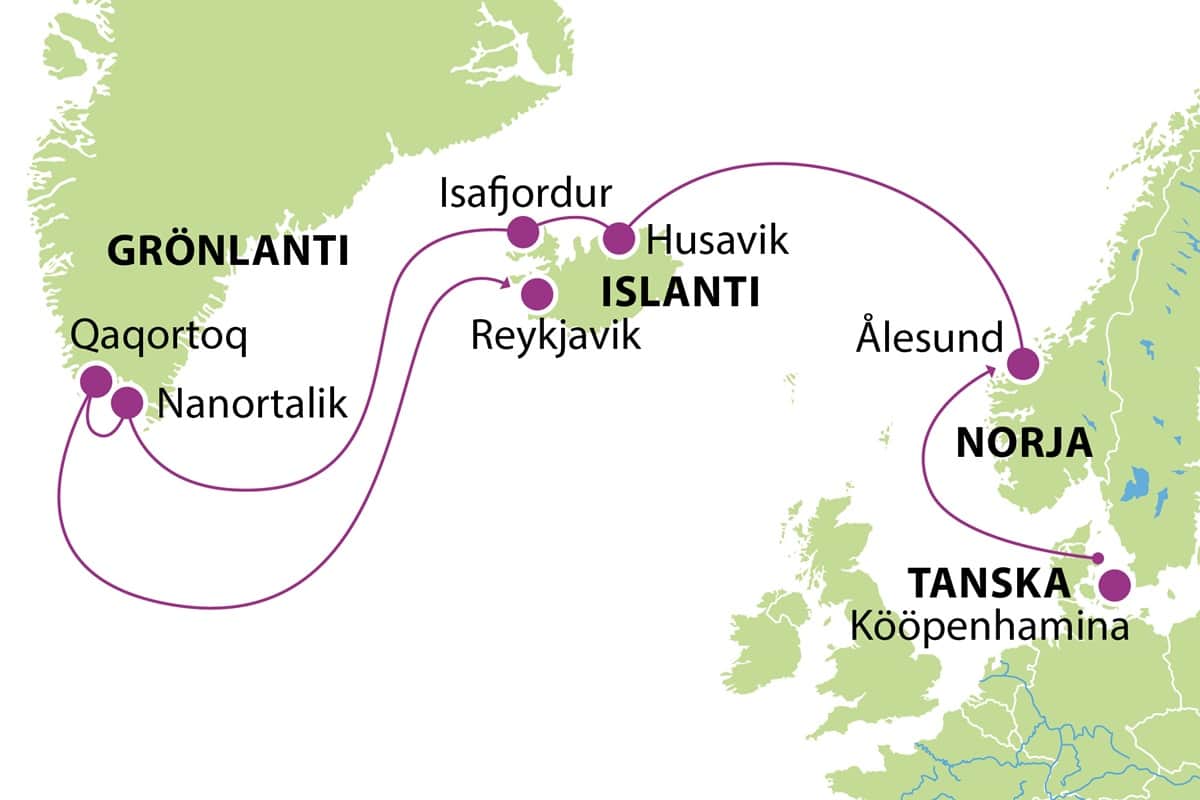 Risteily Islantiin ja Grönlantiin 29.6.2024 kartta
