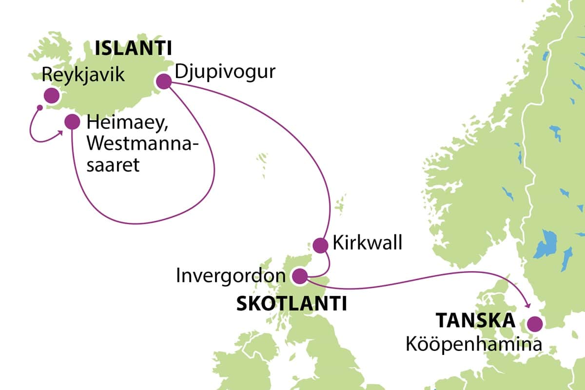 Risteily Islantiin ja Skotlantiin 8.6.2024 kartta