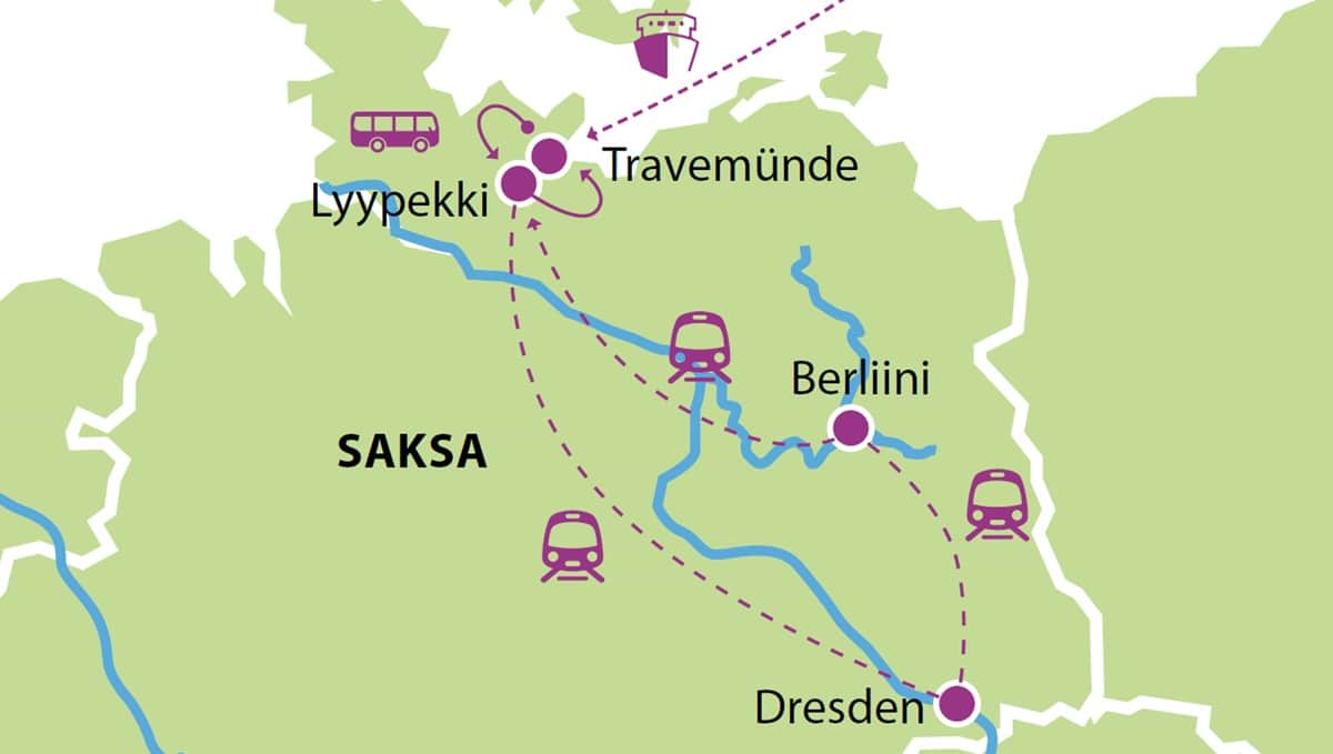 DDR ja Itä Saksan historian jalanjaljissa kartta 2024