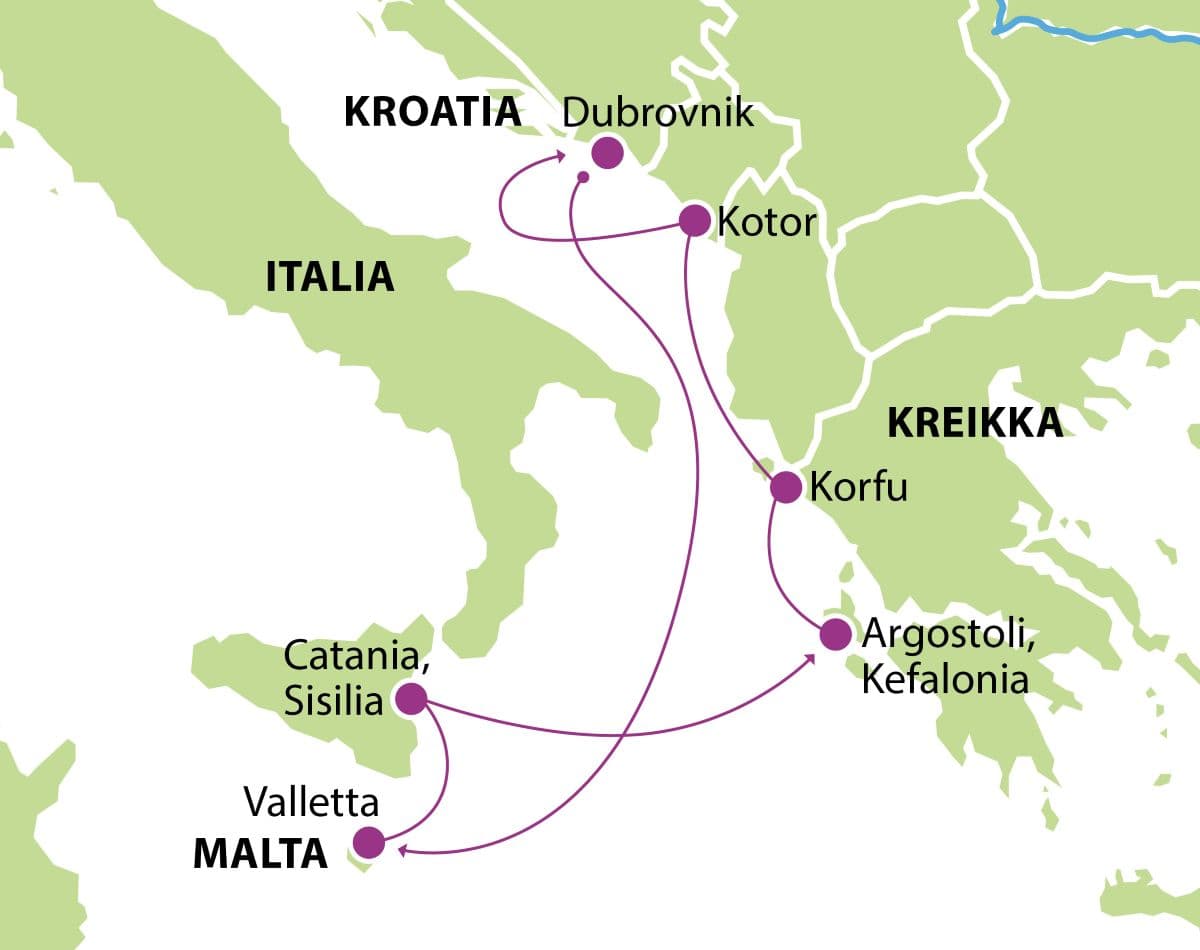 Kartta Adrianmeren helmet ja Malta