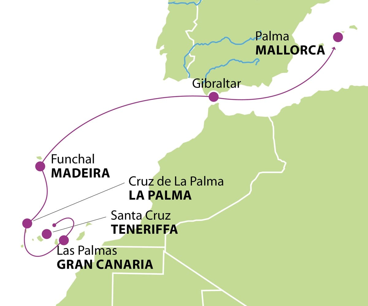 Risteily Kanariansaarilta Valimerelle 2025 kartta