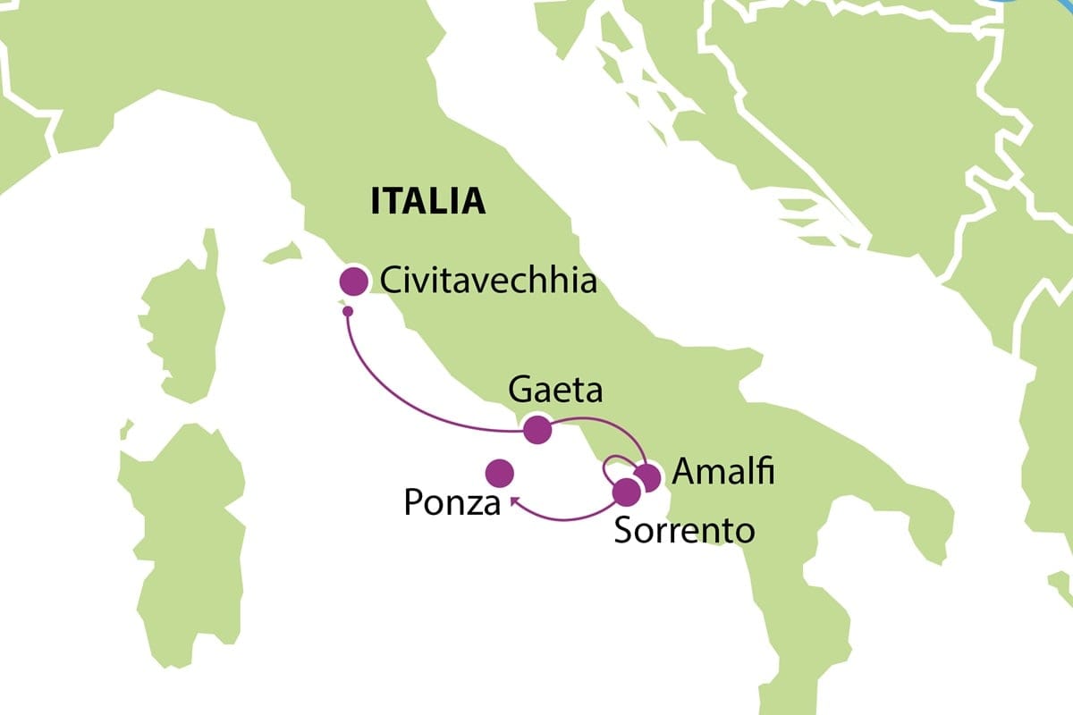 Purjelaivaristeily Italian rannikolla kartta 2025 Purjelaivaristeily Italian rannikolla kartta 2025