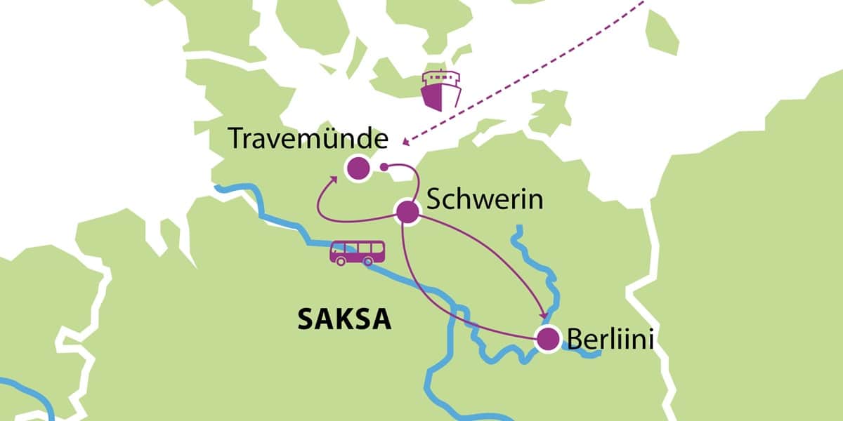 ROPAXristeily Pohjois Saksaan Berliini ja Schwerin 2025 kartta
