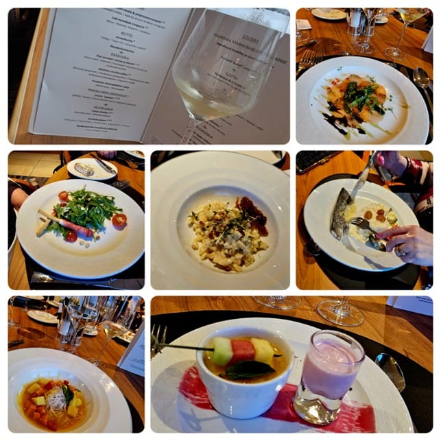 Jokiristeilyn ruokatarjontaa, erilaisia ruoka-annoksia.